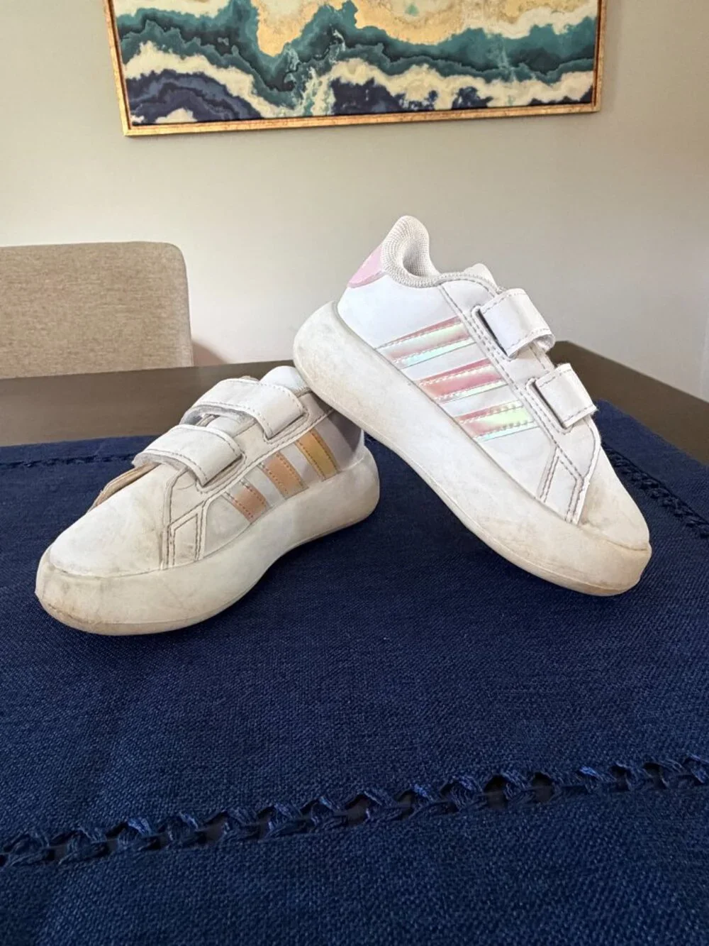 Adidas Toddler Sneakers | Size 7 | White Iridescent Pink Stripe Shoes